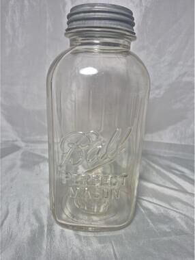 Vintage Ball Perfect Mason 1/2 Gallon Square Jar #3 With 4 Ribbed Sides & Lid